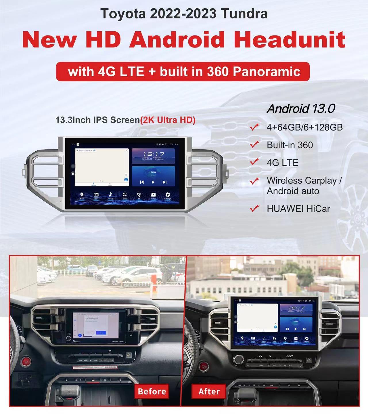 13.3" Android 13 Fast boot Navigation Radio for 2022 - 2023 Toyota Tundra