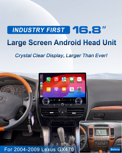 16.8" Android 13 Fast boot Navigation Radio for 2002 - 09 Toyota Prado 2004 - 2009 Lexus GX470